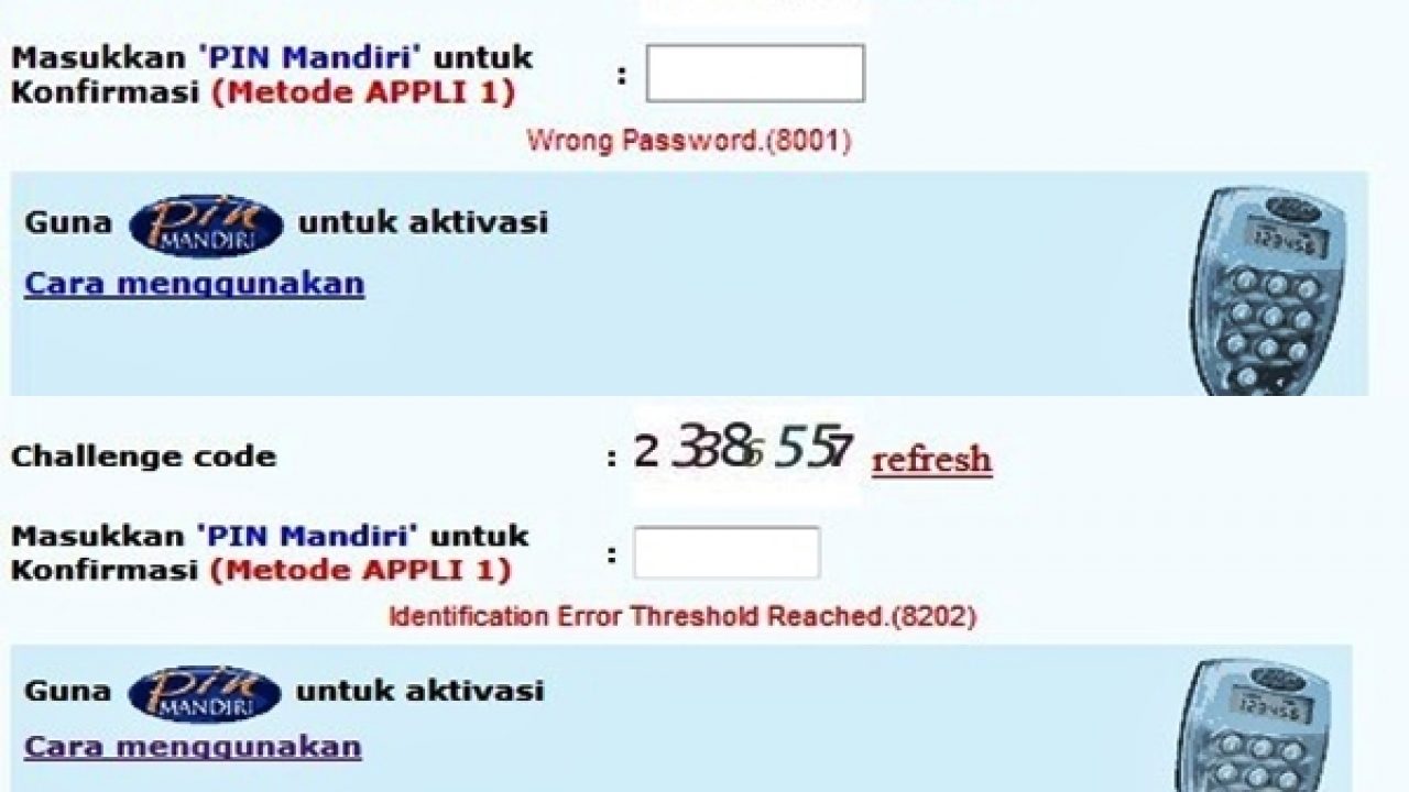Error Appli Pin Token Kode 8202 Atau 8001 Internet Banking Mandiri